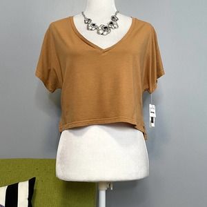 BP Warm Brown Boxy Oversized Short Sleeve Crop Top NEW XXS